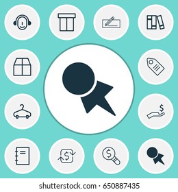 Ecommerce Icons Set. Collection Of Spiral Notebook, Recurring Payements, Bookshelf And Other Elements. Also Includes Symbols Such As Notepad, Research, School.