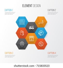 E-Commerce Icons Set. Collection Of Telephone, Discount Location, Rich And Other Elements. Also Includes Symbols Such As Count, Marker, Market.