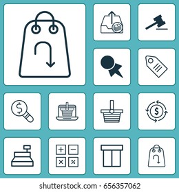 Ecommerce Icons Set. Collection Of Till, Pannier, Refund And Other Elements. Also Includes Symbols Such As Refund, Online, Label.