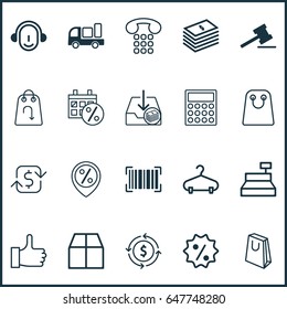 E-Commerce Icons Set. Collection Of Tote Bag, Handbag, Employee Elements. Also Includes Symbols Such As Badge, Calculator, Packet.
