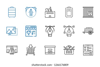 e-commerce icons set. Collection of e-commerce with wishlist, online shopping, box, basket, payment method, cart, vector, online shop. Editable and scalable e-commerce icons.