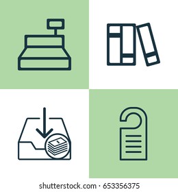 Ecommerce Icons Set. Collection Of Withdraw Money, Bookshelf, Till And Other Elements. Also Includes Symbols Such As Sale, Cash, Books.