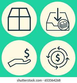 Ecommerce Icons Set. Collection Of Withdraw Money, Finance, Cardboard And Other Elements. Also Includes Symbols Such As Rich, Wealth, Box.