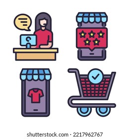 Iconos de Ecommerce = servicio al cliente, smartphone, ecommerce, agregar producto. Perfecto para aplicaciones móviles web, iconos de aplicaciones, presentación, ilustración y cualquier otro proyecto