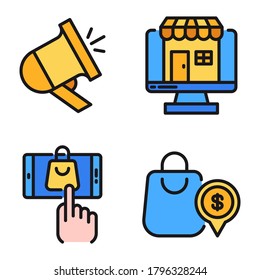 Ecommerce Icons Set (línea rellenada) = marketing, comercio electrónico, compras, bolsa de compras. Perfecto para aplicaciones móviles web, presentación, ilustración y cualquier otro proyecto.