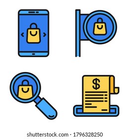 Ecommerce Icons Set (Filled Line) = pricelist, shopping, monitor, hanger. Perfect for website mobile app, presentation, illustration and any other projects.