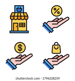 Ecommerce Icons Set (Filled Line) = store, discount, sale, shopping. Perfect for website mobile app, presentation, illustration and any other projects.
