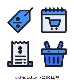 Ecommerce icons set (Filled Line) = label discount, calendar, bill, bucket. Perfect for website mobile app, app icons, presentation, illustration and any other projects.