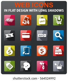 e-commerce icons set in flat design with long shadow