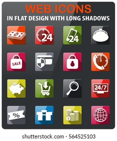 e-commerce icons set in flat design with long shadow