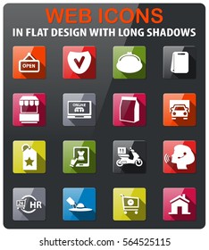 e-commerce icons set in flat design with long shadow
