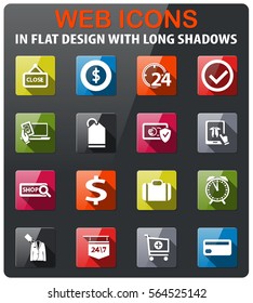 e-commerce icons set in flat design with long shadow