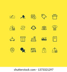 Ecommerce icons set with gift, call center worker, package and other bookshelf elements. Isolated vector illustration ecommerce icons.