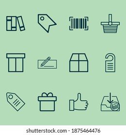 E-commerce icons set with like, barcode, package and other pannier elements. Isolated vector illustration e-commerce icons.