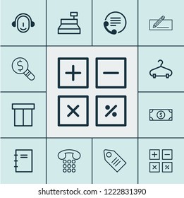 Ecommerce icons set with make payment, contact info, financial research and other peg elements. Isolated vector illustration ecommerce icons.