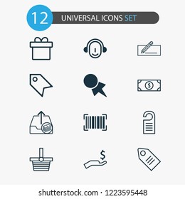 E-commerce icons set with make payment, label, gift and other discount coupon elements. Isolated vector illustration e-commerce icons.