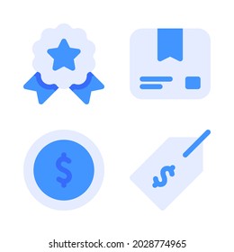 Ecommerce icons set  medal, logistics box, coin money, price tag. Perfect for website mobile app, app icons, presentation, illustration and any other projects.