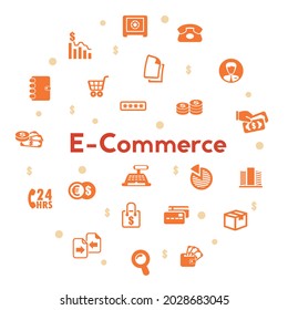 E-commerce icons set on white background. Agriculture Tools and Organic Food vector pictograms.