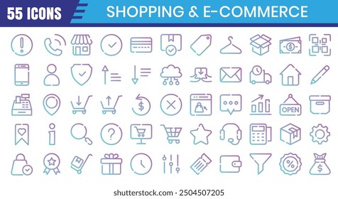 E-Commerce icons set. Online shopping gradient outline icon collection. Editable stroke. Vector illustration