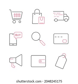 conjunto de iconos de comercio electrónico. símbolo de paquete de comercio electrónico elementos vectores para web infográfica