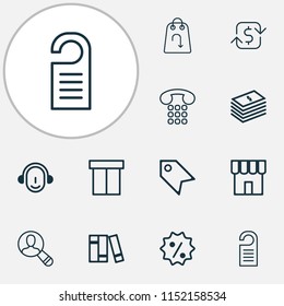 E-commerce icons set with paper money, package, tag and other refund elements. Isolated vector illustration e-commerce icons.