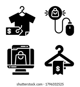 Ecommerce Icons Set = precio, compra, monitor, percha. Perfecto para aplicaciones móviles web, presentación, ilustración y cualquier otro proyecto.