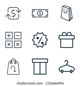 Ecommerce icons set with sale badge, hanger, gift and other present elements. Isolated vector illustration ecommerce icons.
