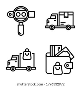 Ecommerce Icons Set = search engine, shopping delivery, delivery truck, wallet. Perfect for website mobile app, presentation, illustration and any other projects.