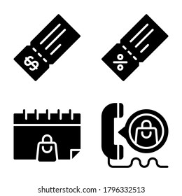 Ecommerce Icons Set = ticket, voucher, calendar shopping, call center. Perfect for website mobile app, presentation, illustration and any other projects.