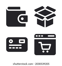 Ecommerce icons set = Wallet, box, credit card, web shopping. Perfect for website mobile app, app icons, presentation, illustration and any other projects.