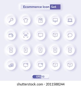iconos de comercio electrónico Set . С colección de iconos web para tiendas online, como descuentos, entregas, contactos, pago, tienda de aplicaciones, carrito de compras.