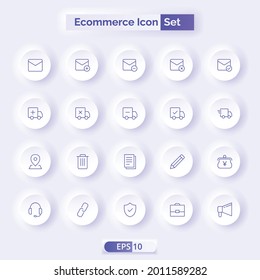 Icons Set für den elektronischen Handel. С Sammlung von Web-Icons für Online-Shops, wie Rabatte, Lieferung, Kontakte, Zahlung, App-Shop, Einkaufswagen.