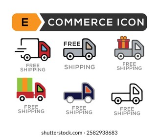 E-commerce icons, such as delivery, online shopping, store, credit card and more. Vector illustration isolated on white.