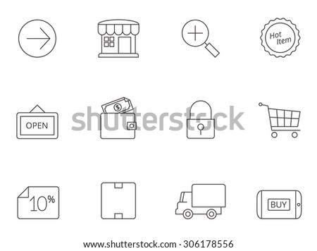 E-commerce icons in thin outline. Shopping, buying, market.