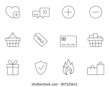 E-commerce icons in thin outlines. Sale, shopping.