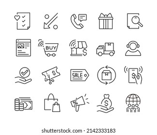 Iconos de comercio electrónico - Línea de vectores. Stroke editable. 