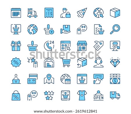 Ecommerce icons. Vector line icon set. Modern outline design. Blue concept