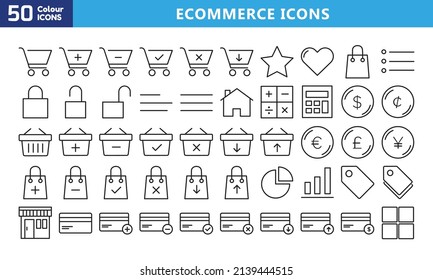 iconos de comercio electrónico. С colección de iconos web para tienda online, como descuentos, entregas, contactos, pago, tienda de aplicaciones, carrito de compras.
