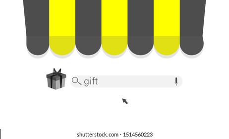 E-commerce ideas with online store and gift box. Virtual store - vector.
