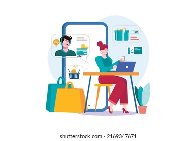 Concepto de Ilustración de E-Commerce. Ilustración plana aislada en fondo blanco