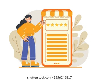 E-Commerce Illustration, Star Ratings Interface for Online Reviews, Flat Vector Illustration.