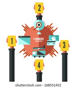 E-commerce info graphics and icon set. flat design elements. vector illustration