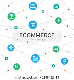 eCommerce Infographic concept. Abstract background with lines, circles and icons. online store, online business, shopping cart, eCommerce platform, Email Marketing icons