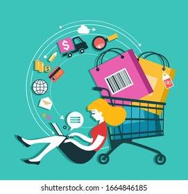 E-commerce infographics background. Internet banking concept. Services, loyalty programs, bonuses, discounts.