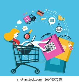 E-commerce infographics background. Internet banking concept. Services, loyalty programs, bonuses, discounts.