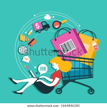 E-commerce infographics background. Internet banking concept. Services, loyalty programs, bonuses, discounts.