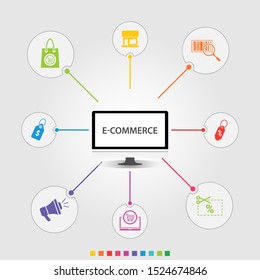 E-Commerce Infographics vector design. Timeline concept include shopping bag, marketplace, price tag icons. Can be used for report, presentation, diagram, web design.