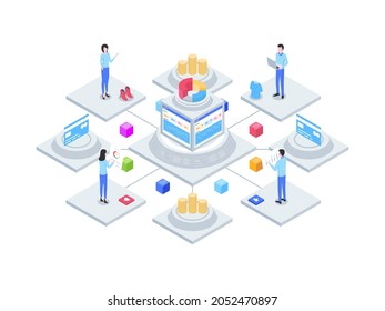 E-Commerce Integrated Accounting Isometric Illustration. Suitable for Mobile App, Website, Banner, Diagrams, Infographics, and Other Graphic Assets.