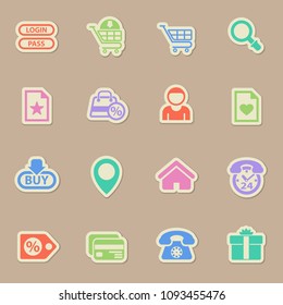 e-commerce interface color vector icons on paper stickers