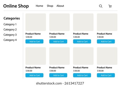 E-commerce interface showing shopping cart and product listings in a clean layout